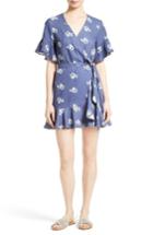 Women's Sea Floral Print Ruffle Wrap Dress