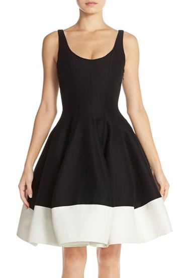 Women's Halston Heritage Cotton Blend Faille Fit & Flare Dress - Black
