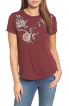 Women's Lucky Brand Floral Embroidered Tee - Burgundy