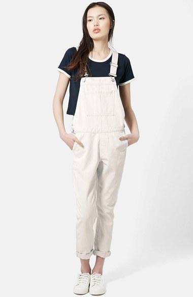 Women's Topshop Moto Straight Leg Overalls (ecru)