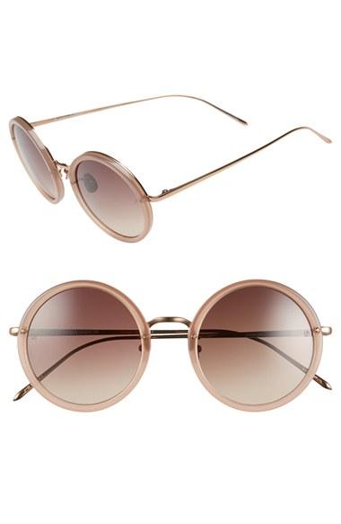 Women's Linda Farrow 51mm Round 18 Karat Rose Gold Sunglasses - Mink/ Brown Grad