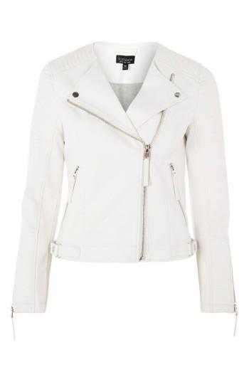 Women's Topshop Luna Faux Leather Biker Jacket Us (fits Like 0) - White