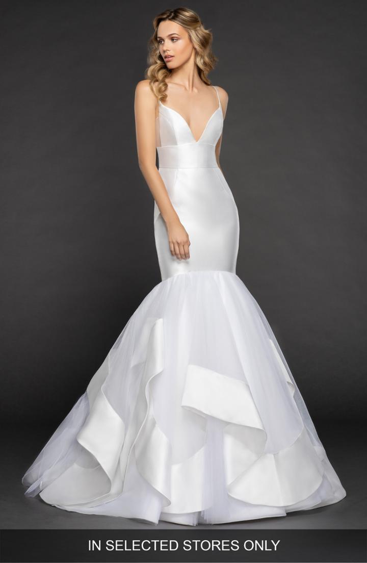 Women's Hayley Paige Nevada Mikado & Tulle Mermaid Gown, Size - Ivory