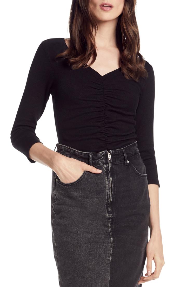 Women's Michael Stars Shirred Detail Top, Size - Black