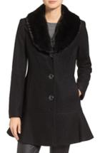 Women's Kensie Removable Faux Fur Collar Skirted Coat - Black