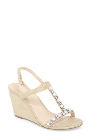 Women's Pink Paradox London Kiana Embellished Wedge Sandal M - Metallic