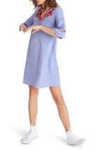 Women's Madewell Embroidered Breeze Shift Dress, Size - Blue