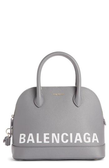 Balenciaga Ville Logo Leather Dome Satchel - Grey
