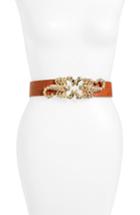 Women's Raina Queen Scorpion Leather Belt, Size - Brown/ White Crystal