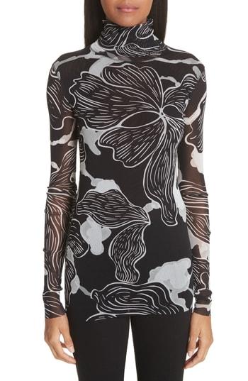 Women's Fuzzi Deco Flower Tulle Turtleneck - Black