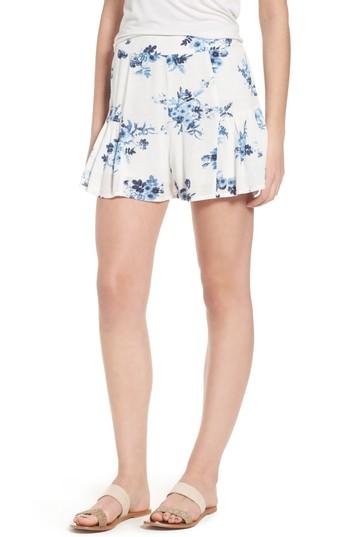 Women's Moon River Floral Ruffle Hem Shorts - Blue