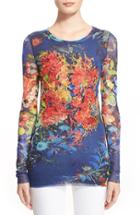 Women's Fuzzi Embroidered Floral Print Tulle Top