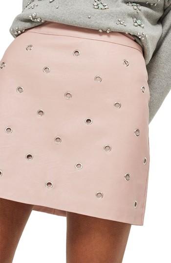 Women's Topshop Grommet Faux Leather Skirt Us (fits Like 0) - Pink