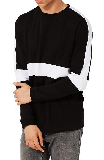 Men's Topman Contrast Panel Oversize T-shirt - Black