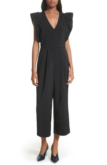 Women's Tibi Ruffled Stretch Faille Crop Jumpsuit - Black