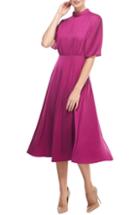 Women's Gal Meets Glam Collection Diane Mock Neck Fit & Flare Midi Dress (similar To 16w-18w) - Pink