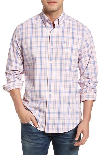 Men's Southern Tide Great Harbor Regular Fit Plaid Stretch Sport Shirt - Pink