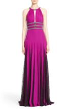 Women's Badgley Mischka Couture Silk Halter Gown With Lace Pleats - Black