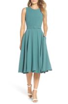Women's Gal Meets Glam Collection Kaye Belted Fit & Flare Dress - Green