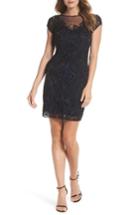 Petite Women's Pisarro Nights Beaded Illusion Yoke Sheath Dress P - Blue