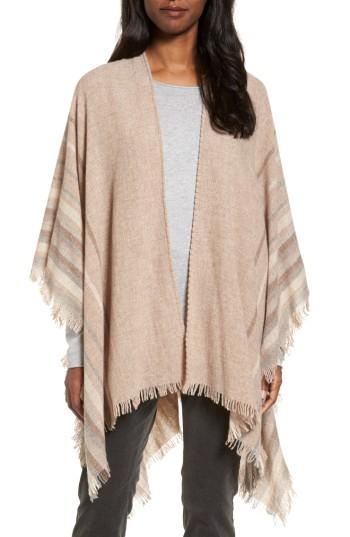Women's Eileen Fisher Stripe Wool Blend Poncho Wrap, Size - Beige