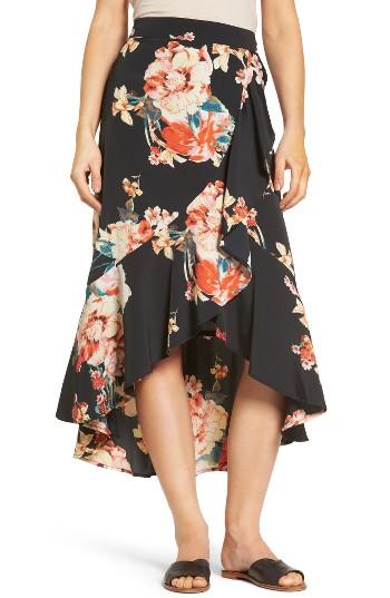 Women's Band Of Gypsies Floral Print Ruffle Skirt - Black