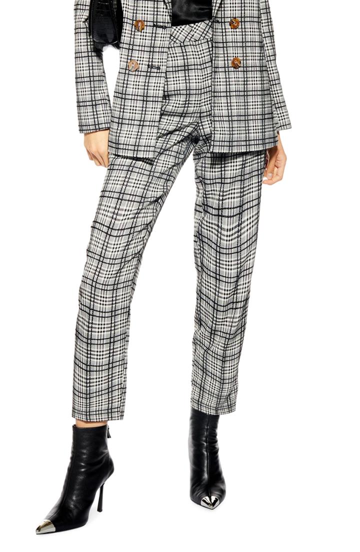 Women's Topshop Molly Check Cigar Pants Us (fits Like 0) - Black