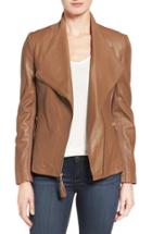 Women's Via Spiga Asymmetrical Leather Jacket - Beige