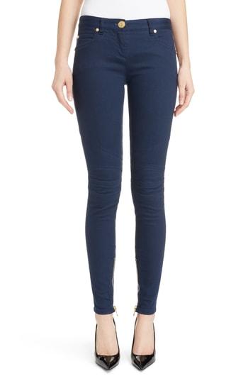Women's Balmain Skinny Moto Jeans Us / 36 Fr - Blue
