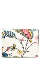 Women's Tory Burch Floral Leather Mini Wallet - White