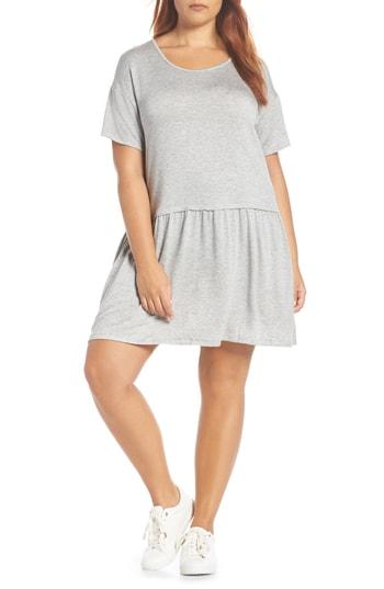 Petite Women's Bobeau Knit Tee Dress P - Grey