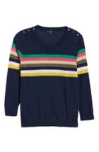Women's J.crew Tippi Sweater In Multistripe With Shoulder Buttons - Blue