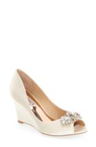 Women's Badgley Mischka 'dara' Crystal-encrusted Peep-toe Wedge .5 M - Ivory