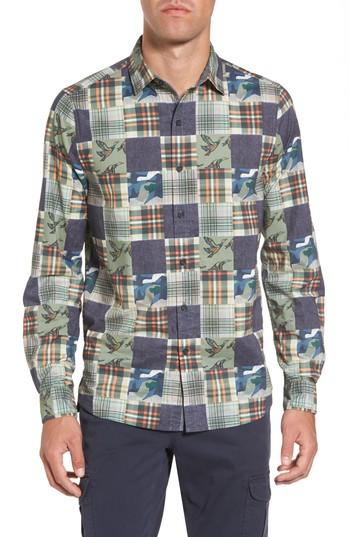 Men's Michael Bastian Patchwork Print Sport Shirt, Size - Green
