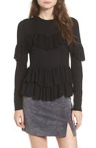 Women's Bp. Double Ruffle Sweater, Size - Black