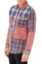 Men's Topman Classic Fit Patchwork Check Flannel Shirt - Red