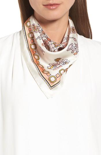 Women's Tory Burch Hicks Garden Print Silk Scarf, Size - Pink
