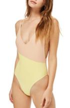 Women's Topshop Colorblock Plunge One-piece Swimsuit Us (fits Like 0) - Yellow