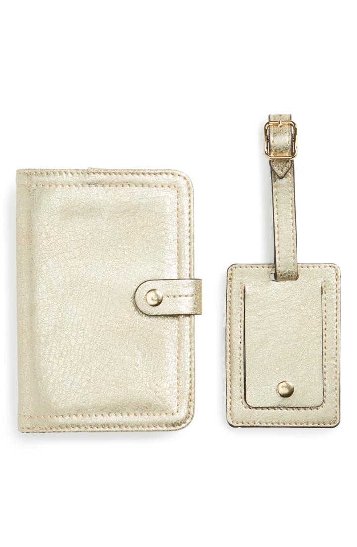 Sole Society Faux Leather Passport Case & Luggage Tag Set - Beige