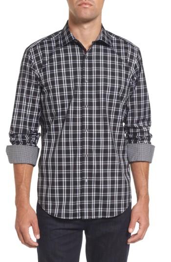 Men's Bugatchi Slim Fit Check Sport Shirt - Black