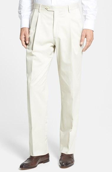 Men's Berle Pleated Cotton Trousers X 34 - Beige
