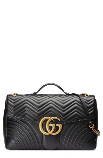 Gucci Gg Marmont Maxi Matelasse Top Handle Shoulder Bag - Black