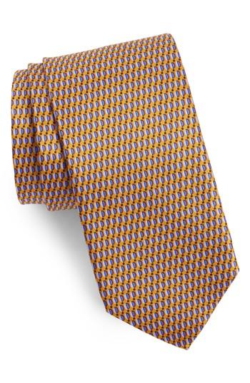 Men's Canali Neat Print Silk Tie, Size - Orange