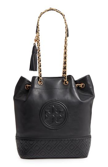Tory Burch Fleming Leather Bucket Bag - Black