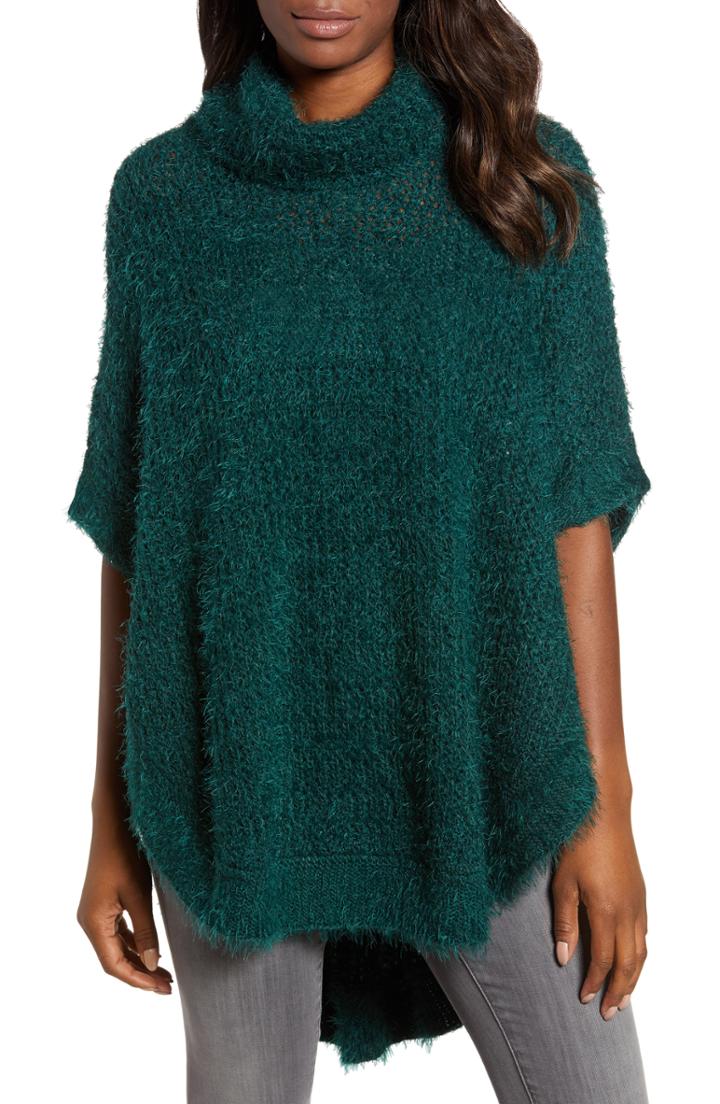 Women's Caslon Eyelash Knit Poncho Sweater - Green