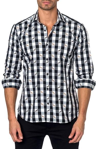 Men's Jared Lang Trim Fit Check Sport Shirt, Size - Black