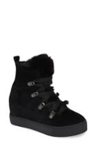 Women's Jslides Whitney Faux Fur Trim High Top Sneaker M - Black