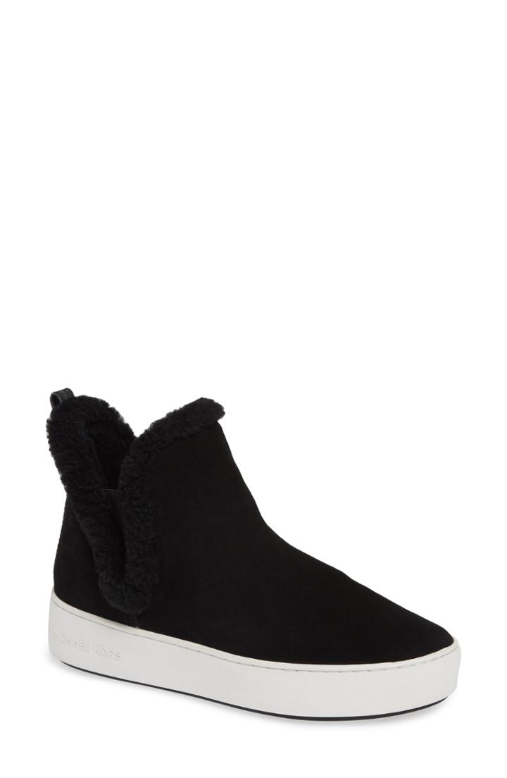 Women's Michael Michael Kors Ashlyn Genuine Shearling Lined Slip-on Sneaker .5 M - Black