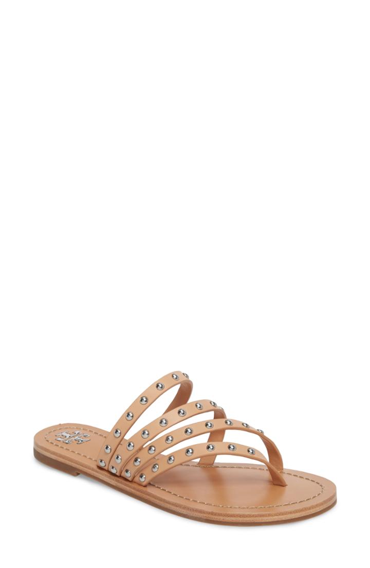 Women's Tory Burch Patos Studded Thong Sandal .5 M - Beige