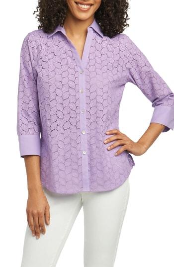 Women's Foxcroft Mary Leaf Eyelet Shirt - Purple
